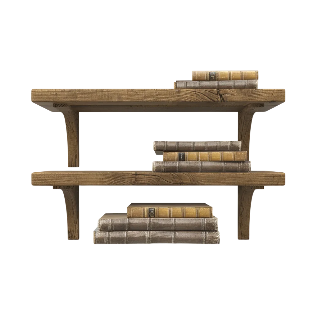 Rustic Wooden Shelves with Vintage Books Free PNG