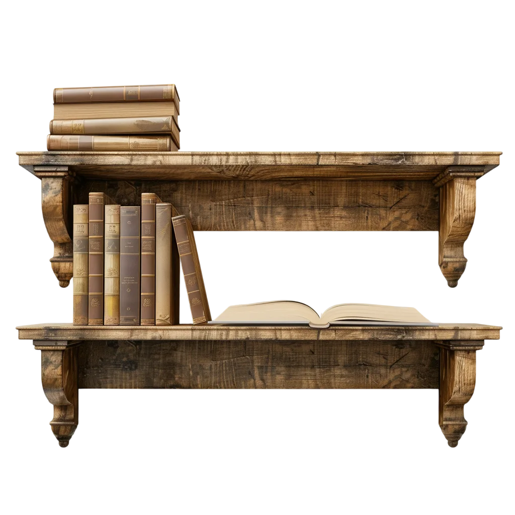 Rustic Wooden Wall Shelves with Books – Free PNG