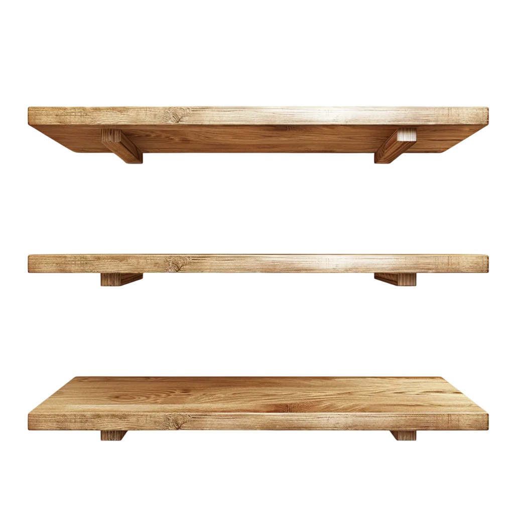 Rustic Wooden Wall Shelf in Three Views - Free PNG