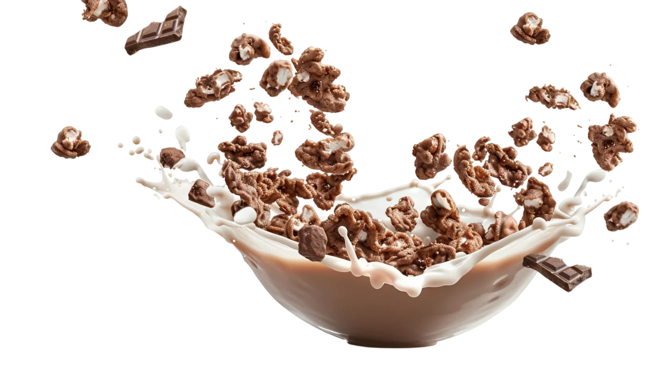 Chocolate Cereal Bowl with Milk Splash Free PNG