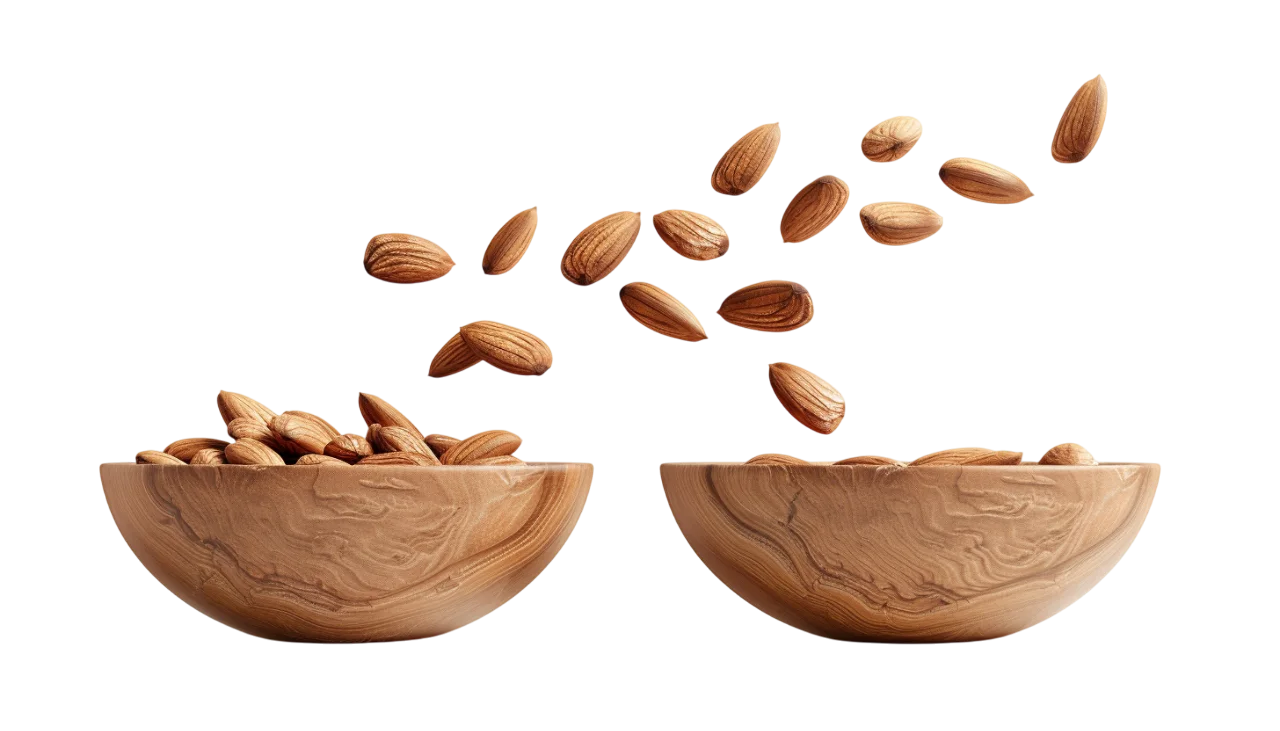 Almonds Falling into Wooden Bowls Free PNG