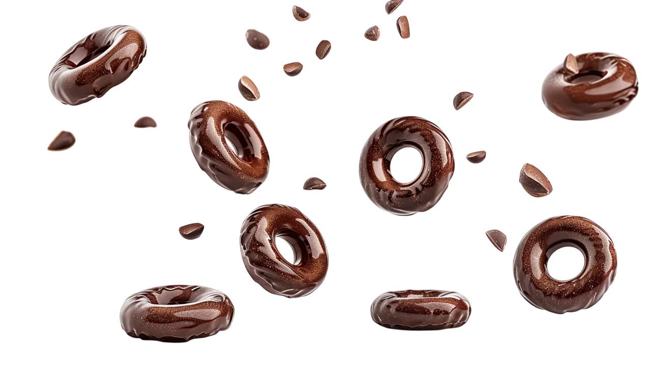 Glossy Chocolate Glazed Donuts and Chocolate Pieces Free PNG