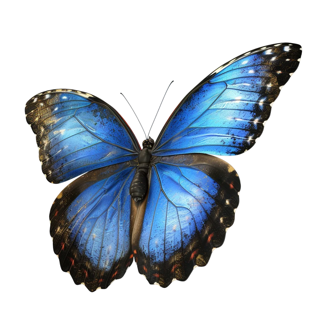 Blue Butterfly with Gold-Speckled Wings Free PNG