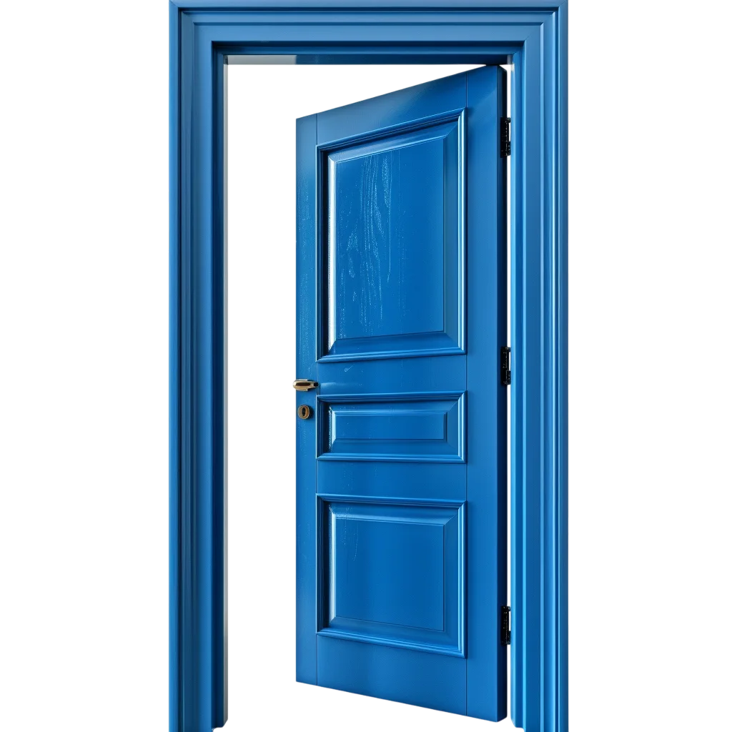 Open Blue Paneled Door and Frame Free PNG