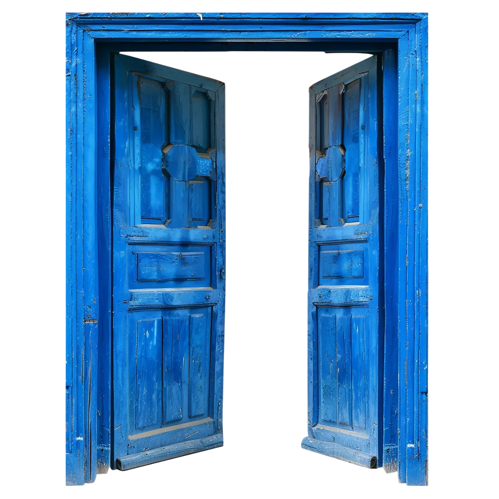 Weathered Blue Open Double Doors Free PNG