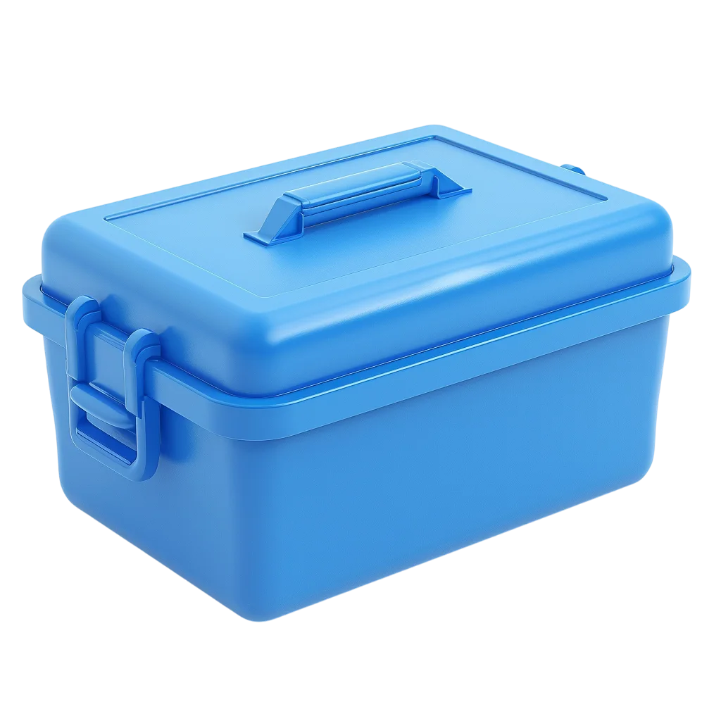 Blue Plastic Storage Toolbox with Handle and Latches | Free PNG