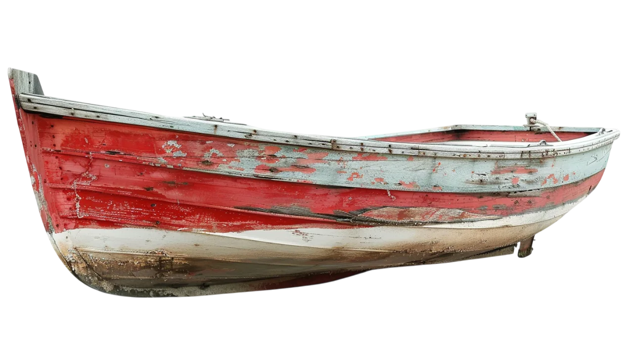 Weathered Red Wooden Rowboat Free PNG