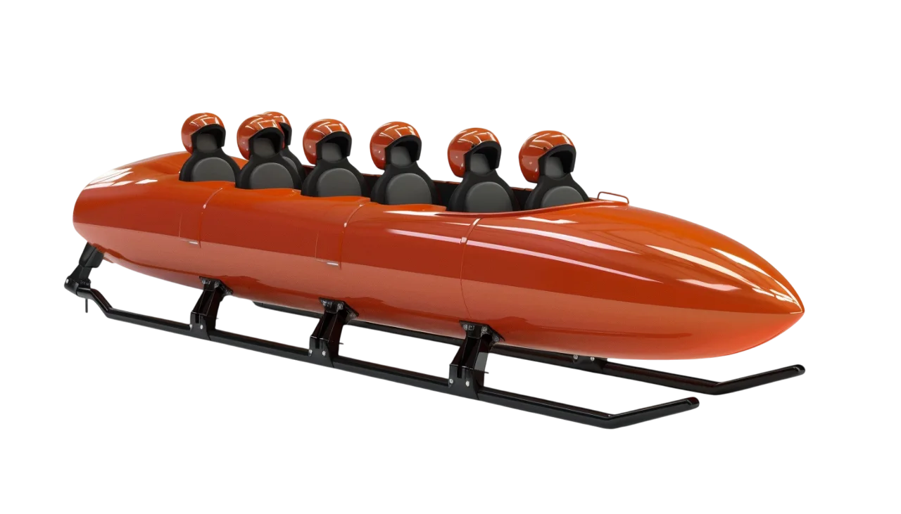 Orange Six-Seat Bobsled on Display Frame Free PNG