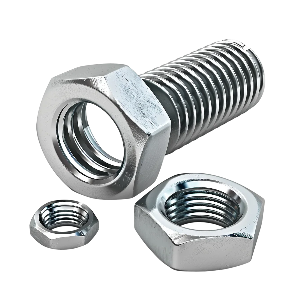 Silver Threaded Bolt and Hex Nuts Free PNG