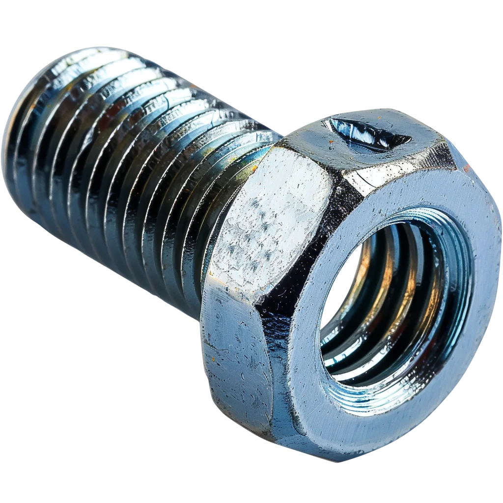 Shiny Threaded Metal Fastener with Hex Nut | Free PNG
