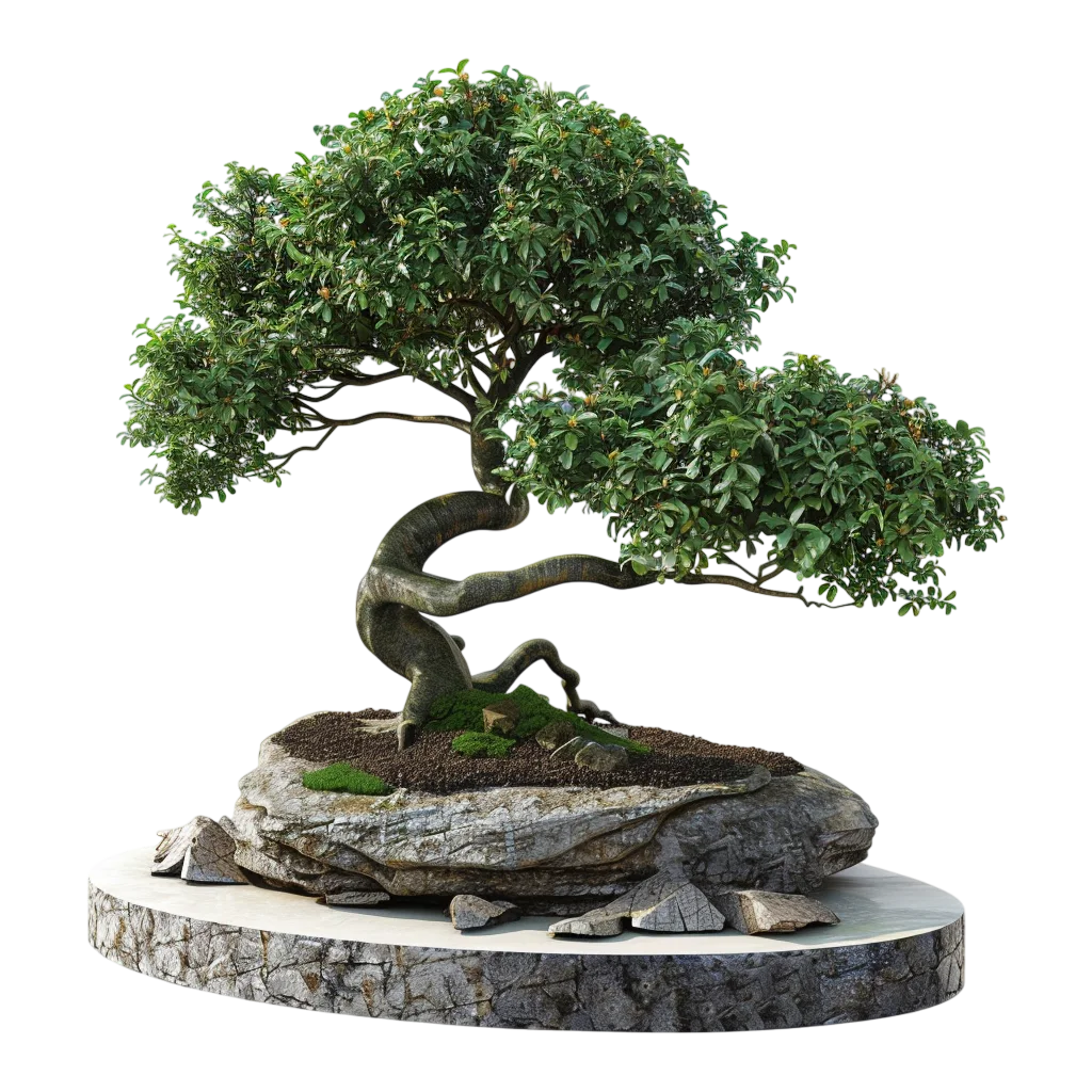 Twisted Bonsai Tree on a Rocky Island Free PNG