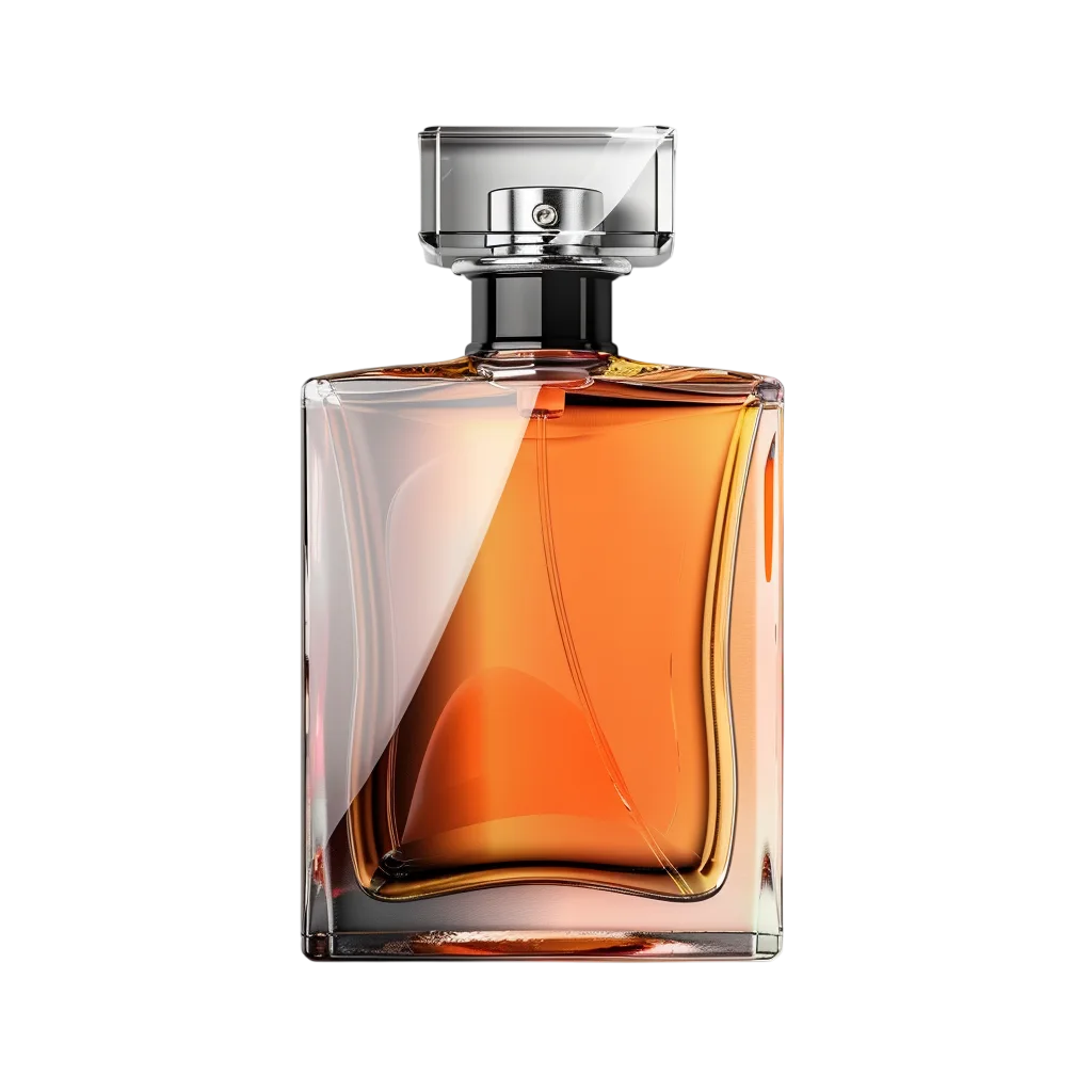 Amber Perfume Bottle with Clear Glass and Silver Cap Free PNG