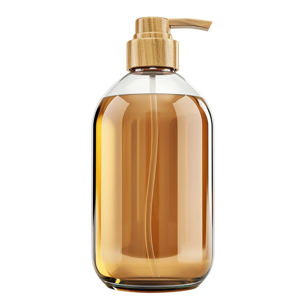 Amber Glass Pump Bottle with Gold Dispenser Free PNG