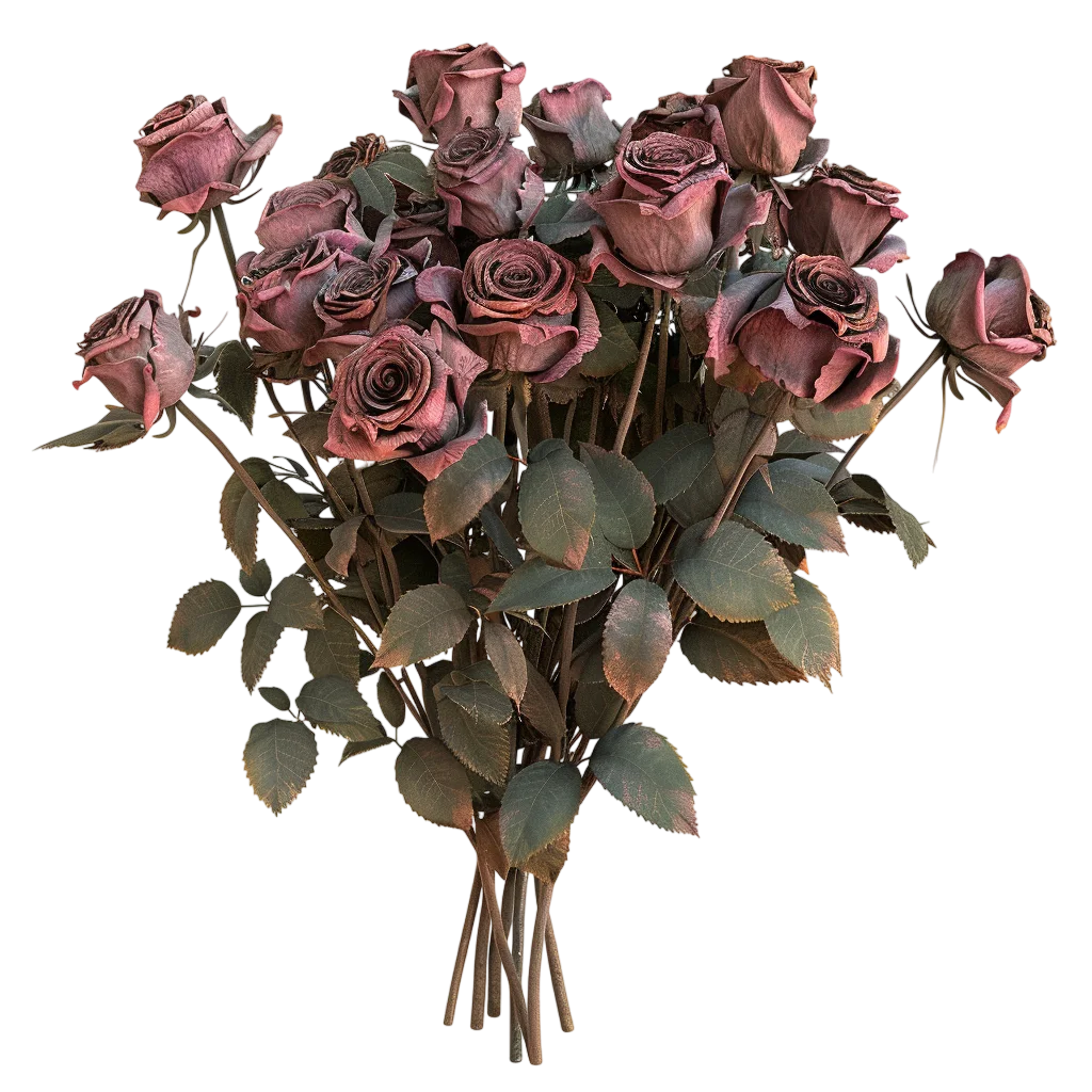 Bouquet of Dusty Mauve Roses with Leaves - Free PNG