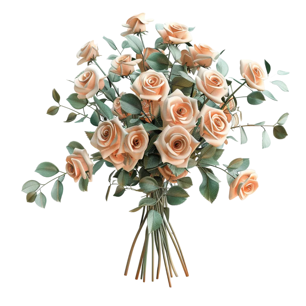 Peach Rose Bouquet with Green Leaves – Free PNG