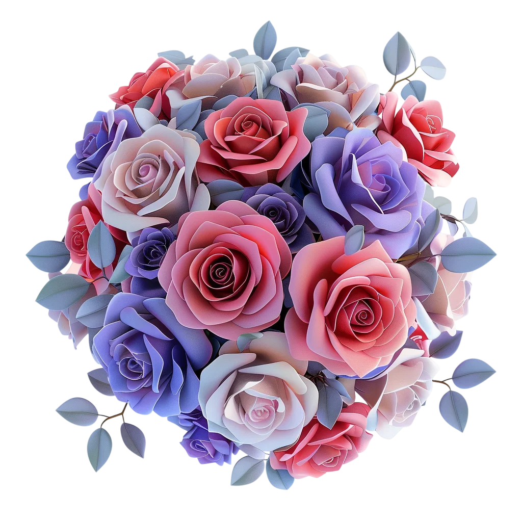 Pastel Rose Bouquet with Blue Leaves – Free PNG