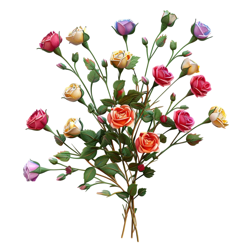 Colorful Rose Bouquet with Green Stems – Free PNG