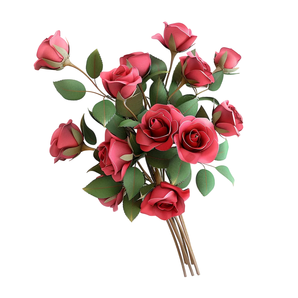 Bouquet of Red and Pink Roses with Green Leaves - Free PNG