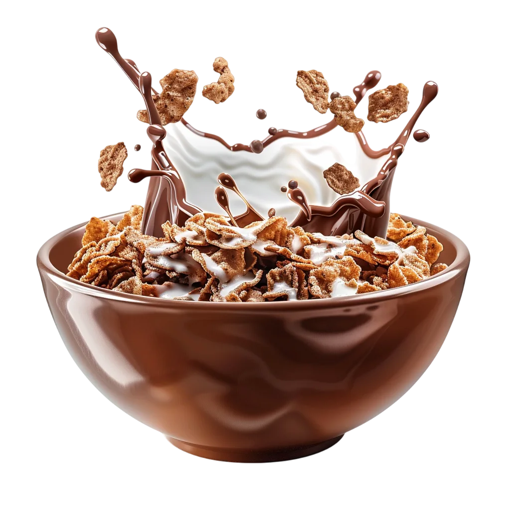 Chocolate Cereal Bowl with Milk Splash Free PNG