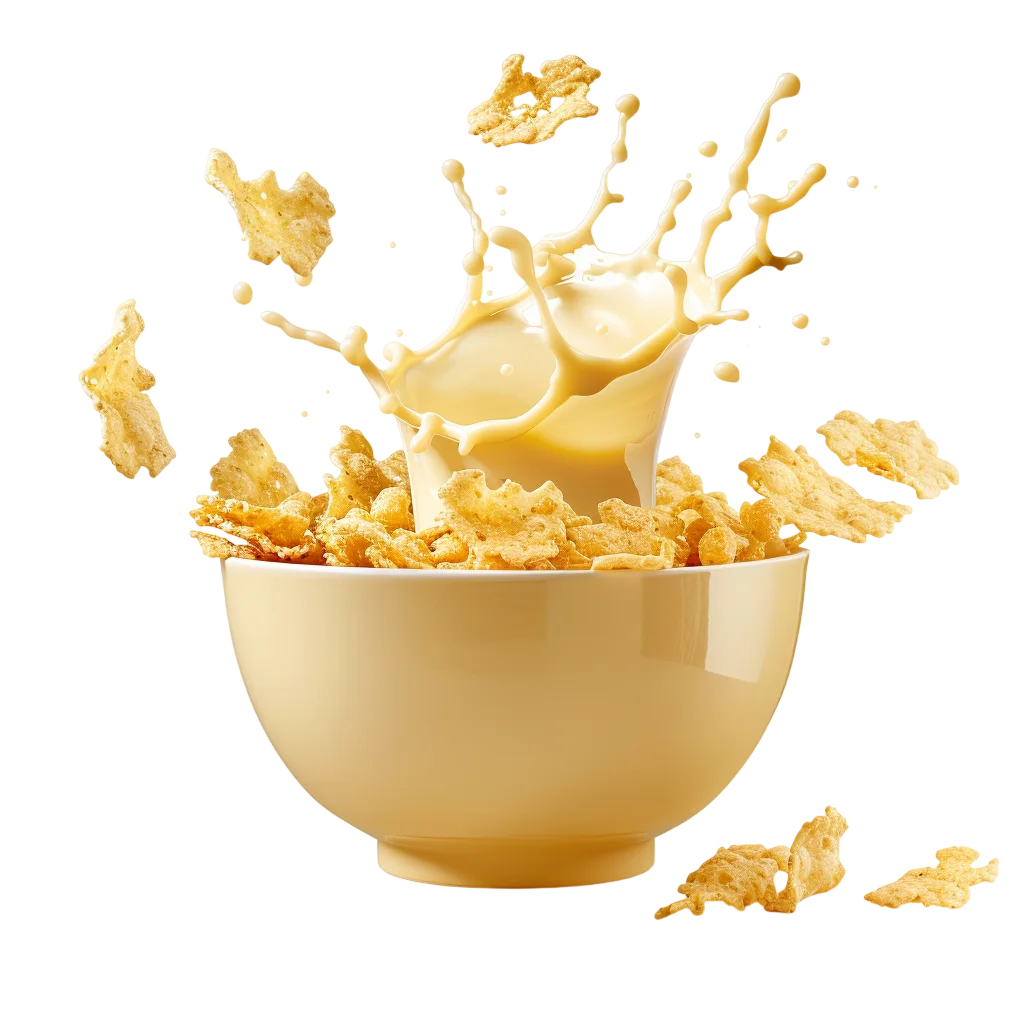 Golden Cereal Bowl with Milk Splash Free PNG