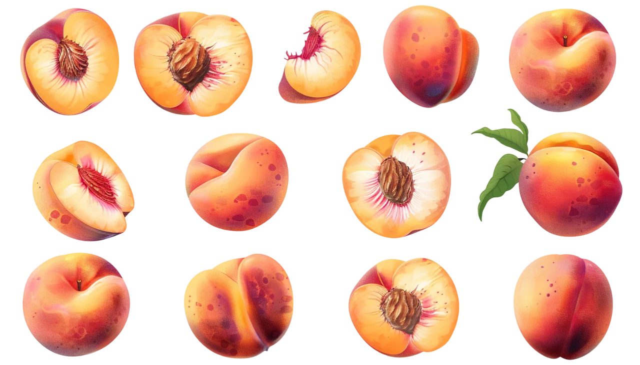 Watercolor Peach Collection with Halves and Slices - Free PNG