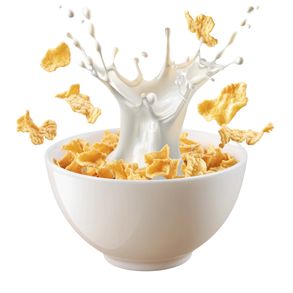 Cornflakes in a Bowl with Splashing Milk Free PNG