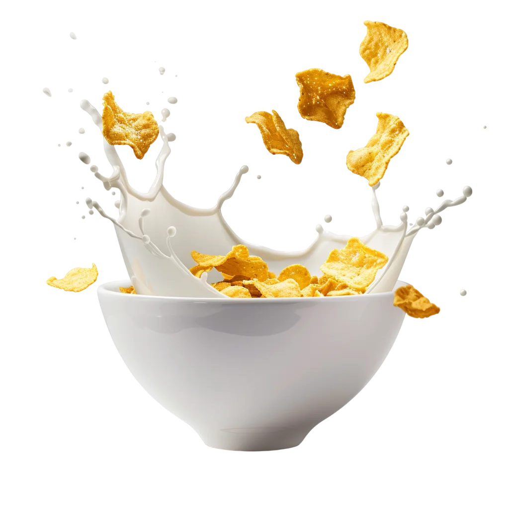 Bowl of Cornflakes with Splashing Milk Free PNG