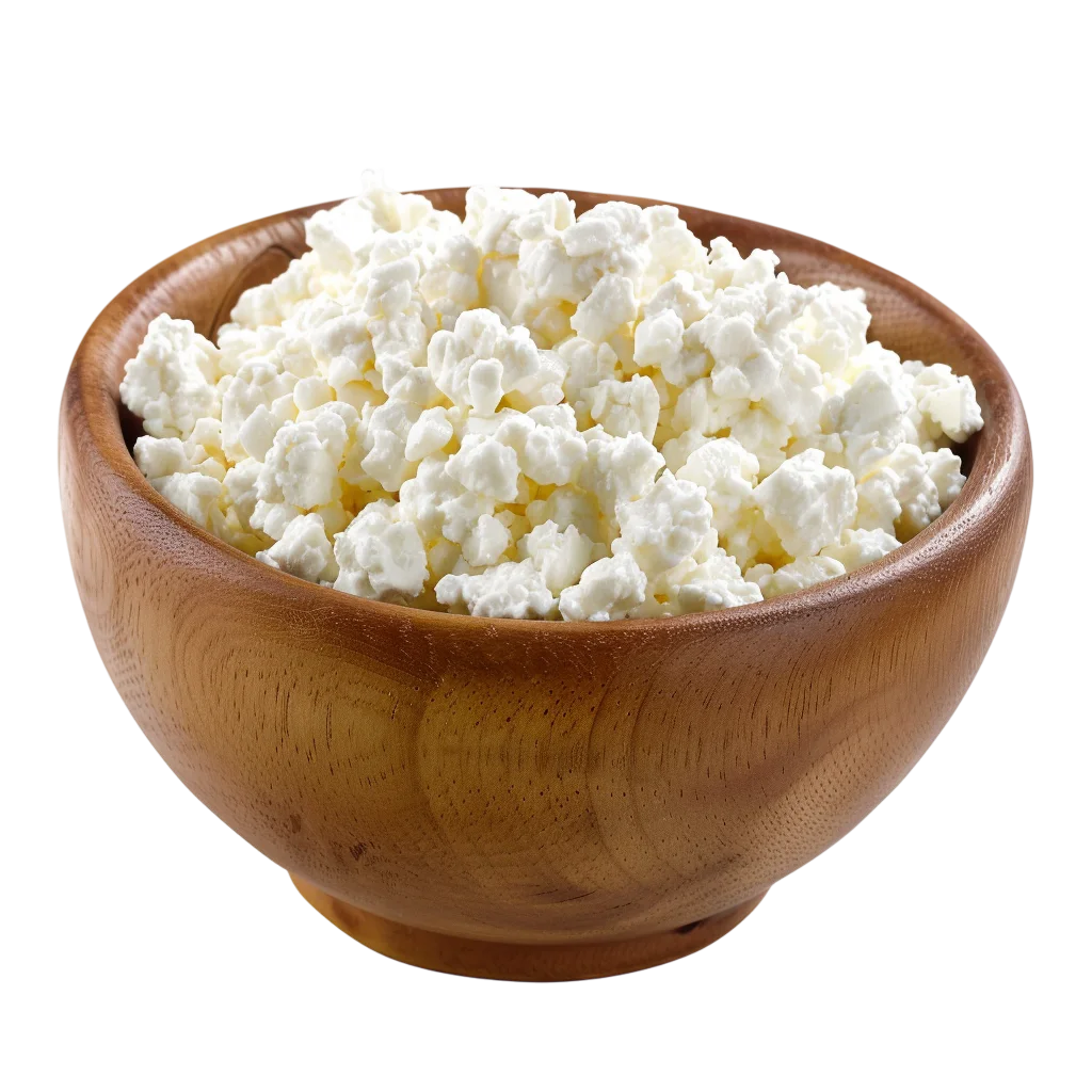 Wooden Bowl of Cottage Cheese Curds Free PNG