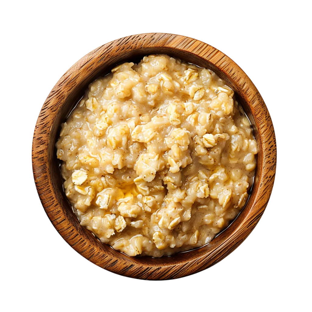 Creamy Oatmeal Porridge in Wooden Bowl - Free PNG