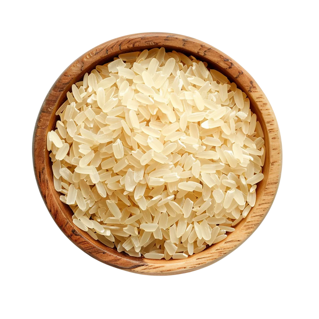 Bowl of Uncooked Rice in a Wooden Dish Free PNG