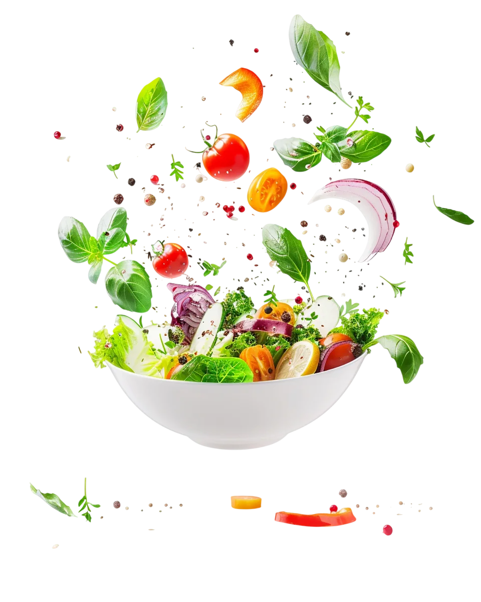 Fresh Salad Bowl with Floating Ingredients Free PNG