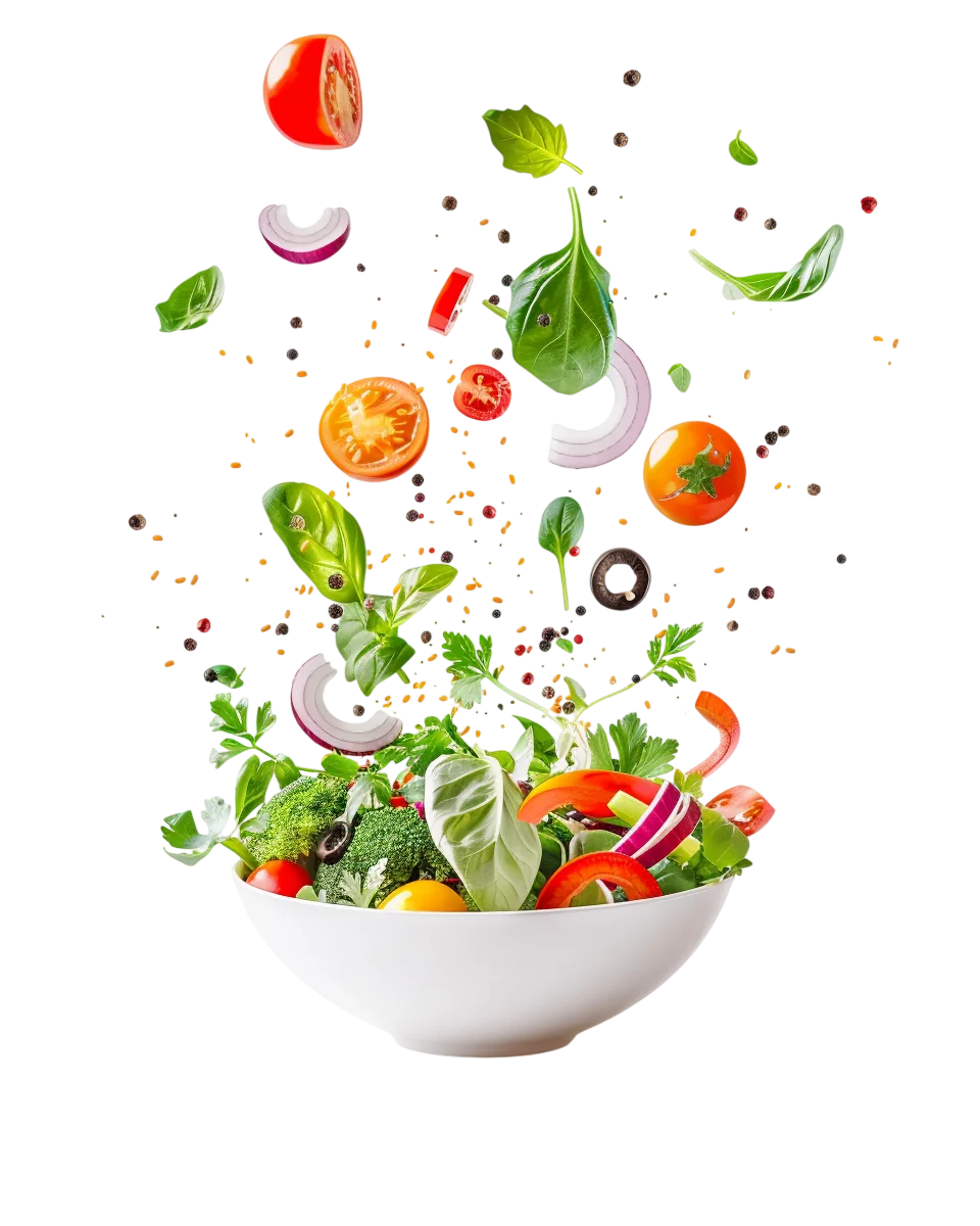 Floating Fresh Salad Ingredients in a Bowl Free PNG