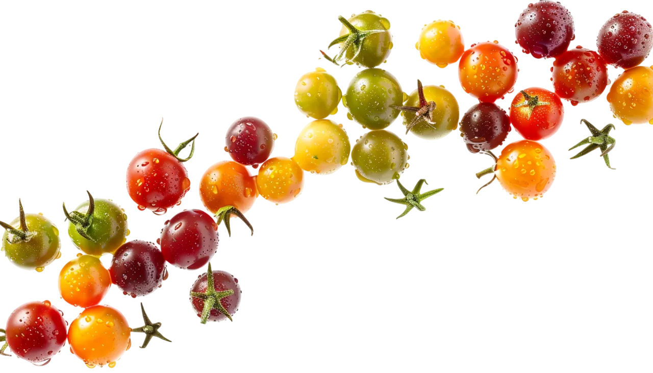 Colorful Cherry Tomatoes in a Curved Arrangement Free PNG