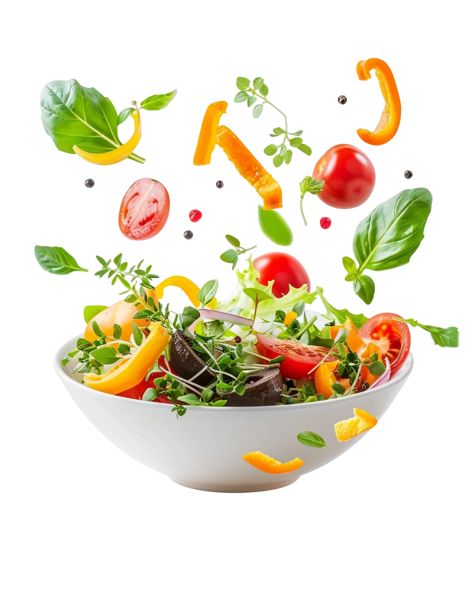 Fresh Garden Salad Bowl with Floating Vegetables - Free PNG