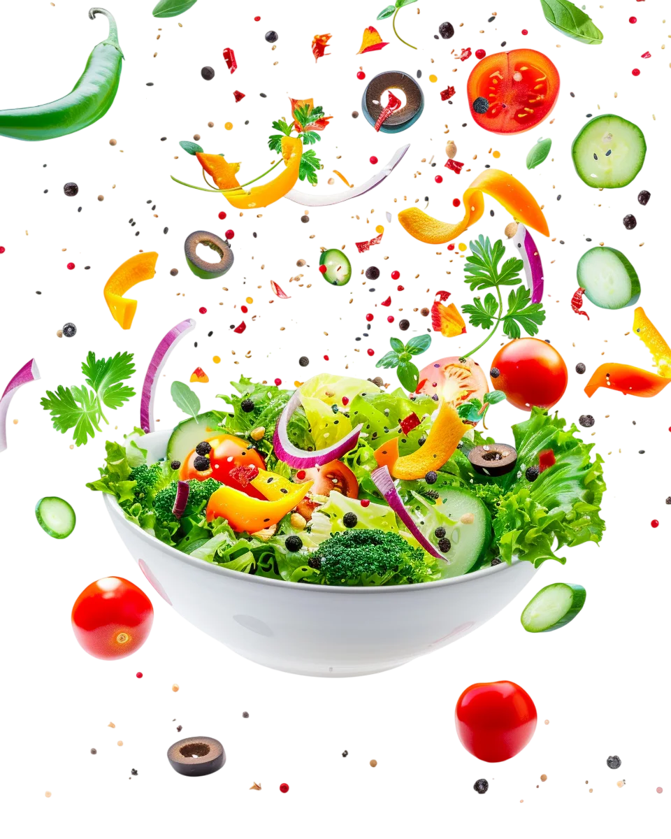 Fresh Garden Salad Bowl with Floating Vegetables | Free PNG