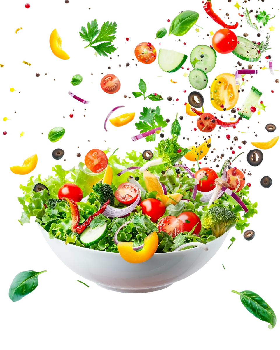 Fresh Salad Bowl with Floating Vegetables Free PNG