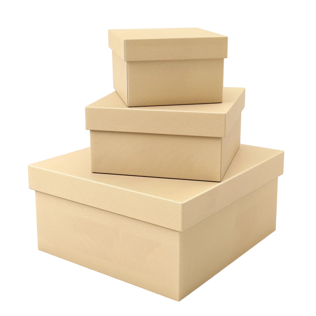 Three Stacked Beige Gift Boxes with Lids - Free PNG