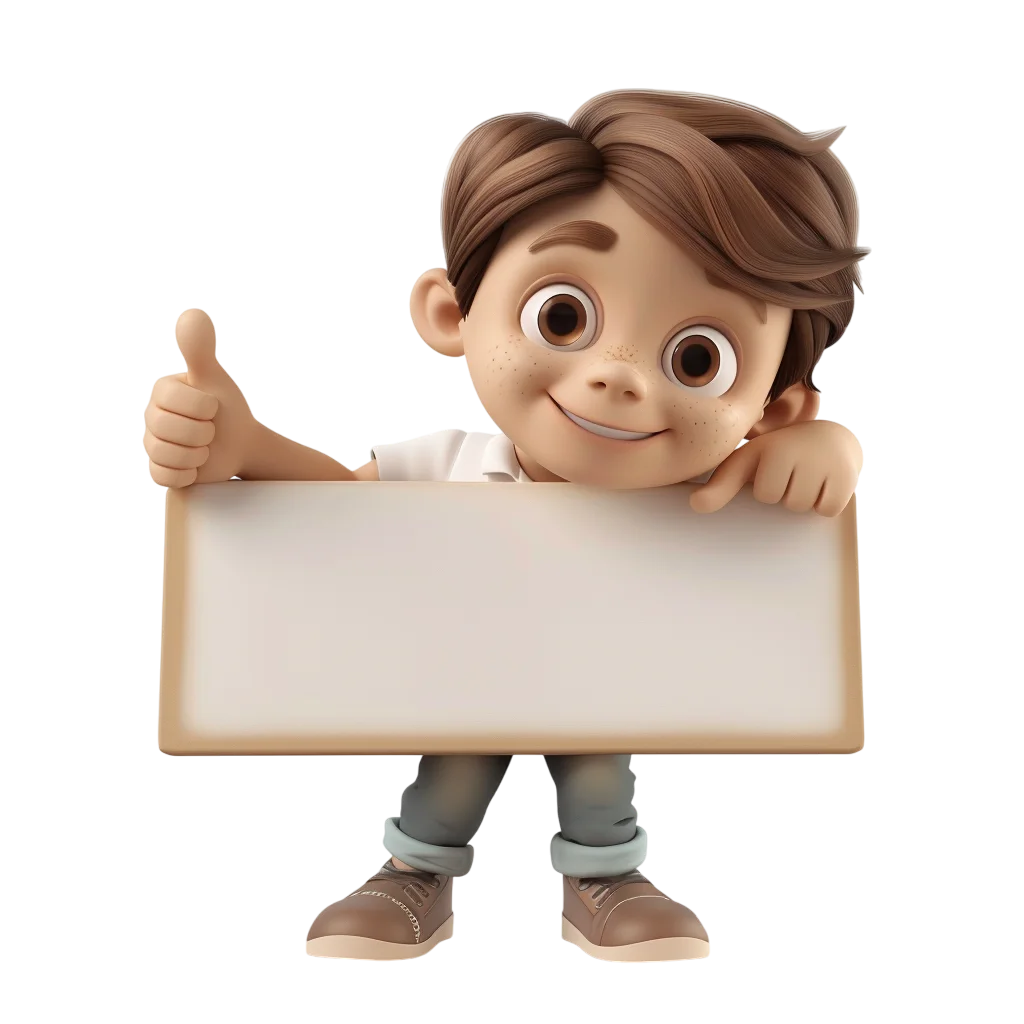 Smiling Cartoon Boy Giving a Thumbs-Up with Blank Sign Free PNG