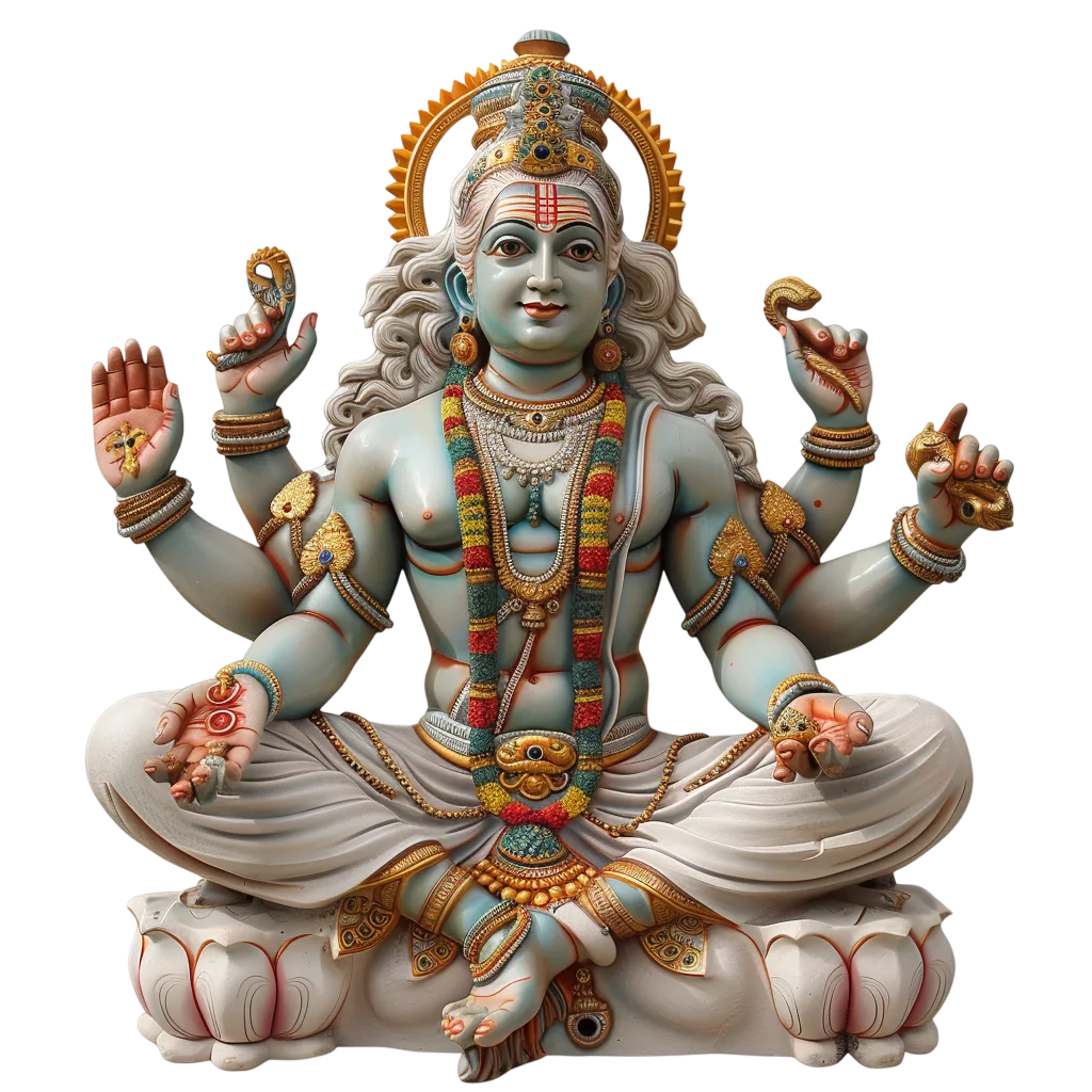 Ornate Seated Lord Vishnu with Multiple Arms - Free PNG