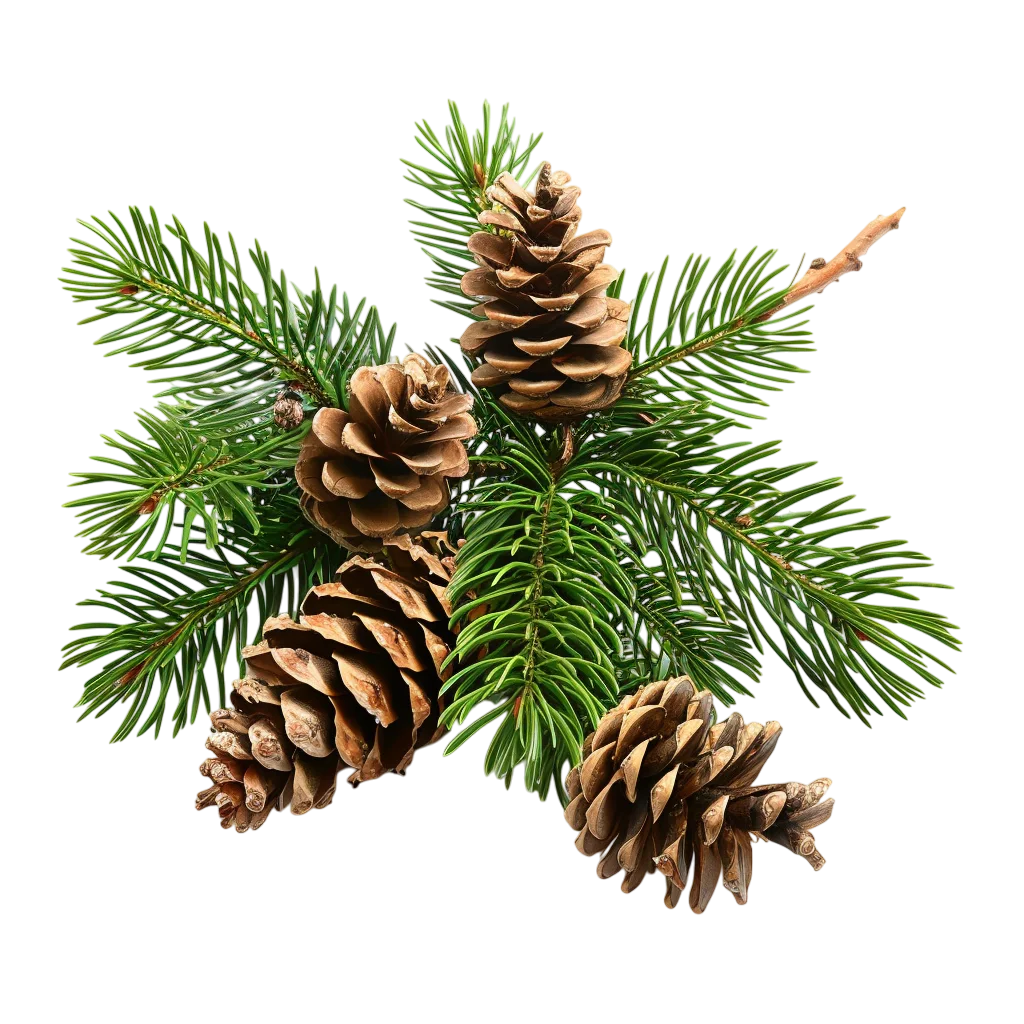 Evergreen Conifer Branch with Brown Cones Free PNG