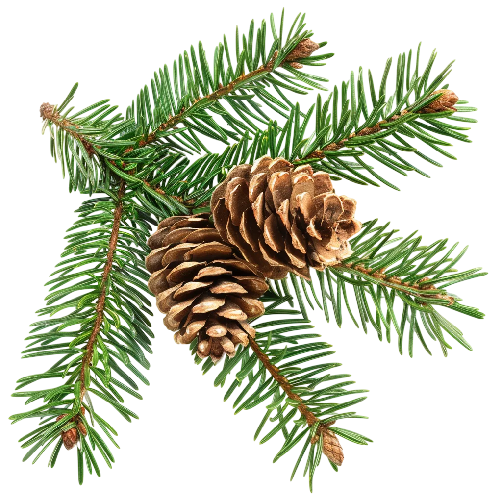 Evergreen Branch with Two Cones Free PNG