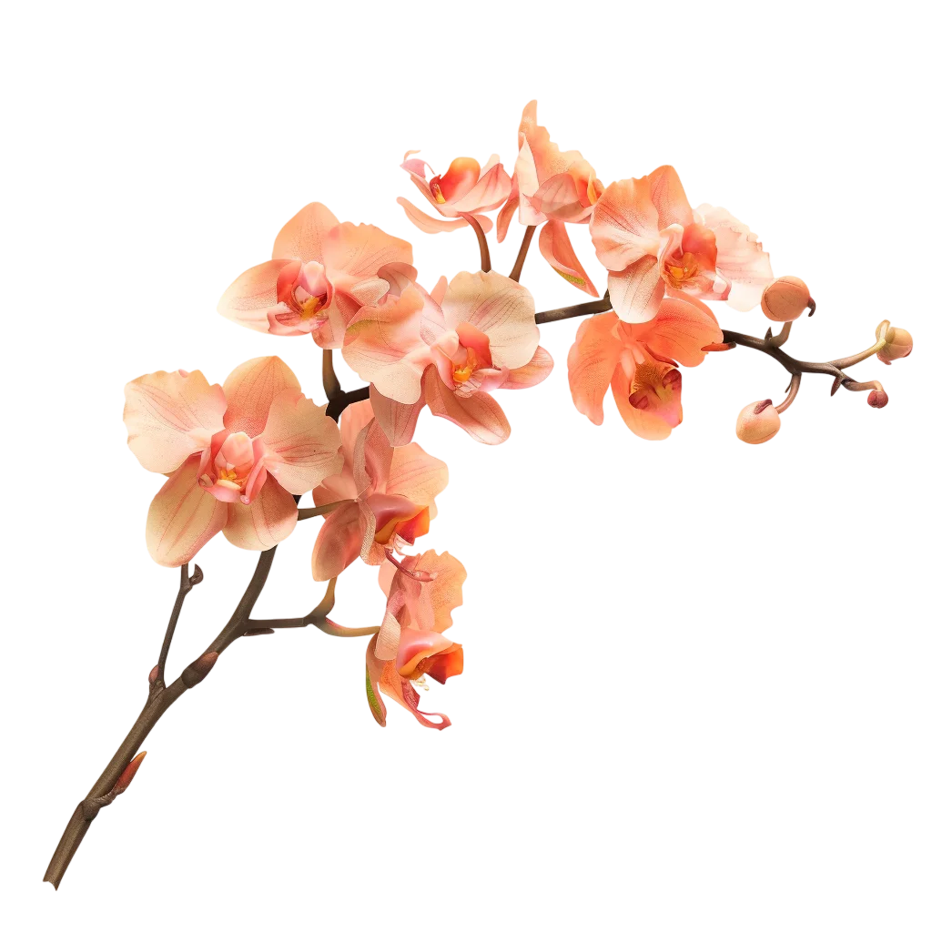 Peach Coral Orchid Branch Free PNG
