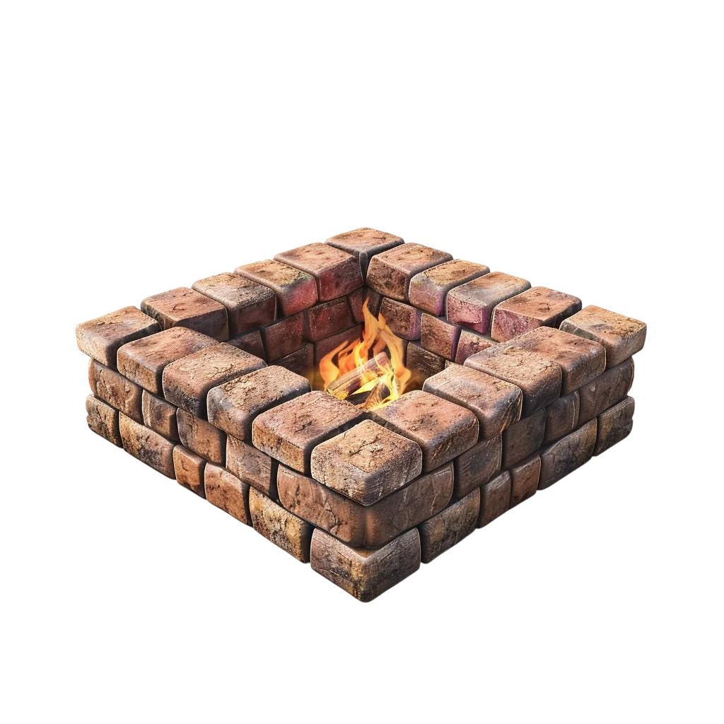Brick Fire Pit with Flames Free PNG