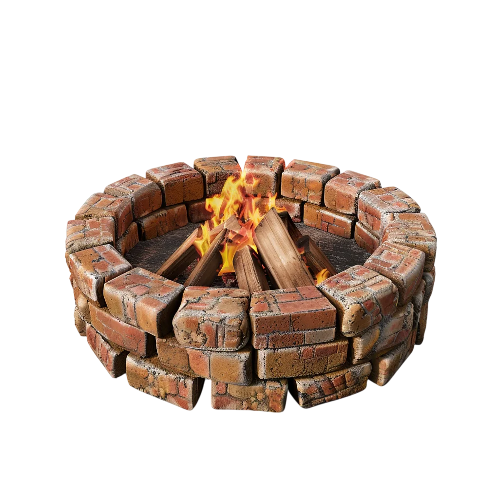 Brick Fire Pit with Burning Logs Free PNG
