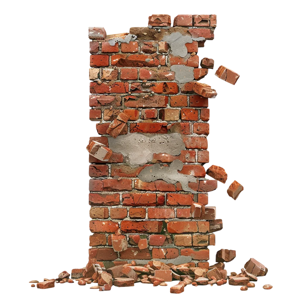 Crumbling Red Brick Wall with Falling Debris | Free PNG