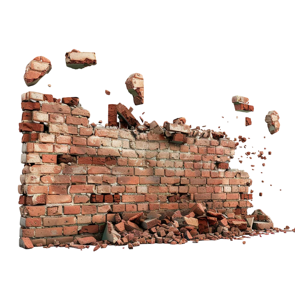 Crumbling Brick Wall and Scattered Debris Free PNG