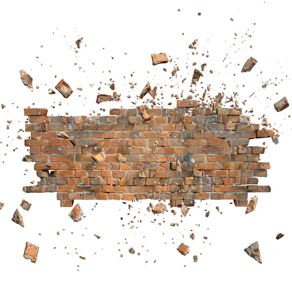 Breaking Brick Wall with Flying Debris Free PNG