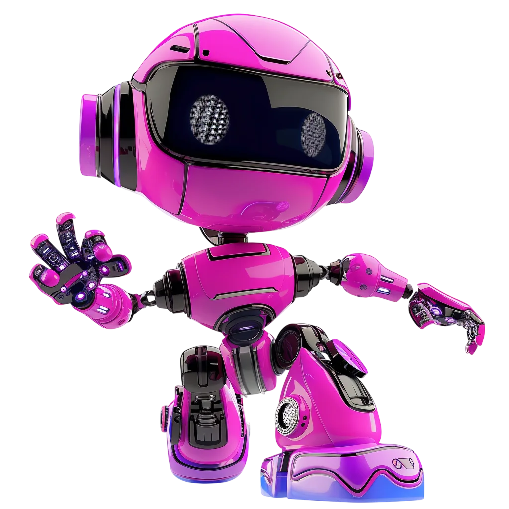 Glossy Magenta Humanoid Robot Waving – Free PNG