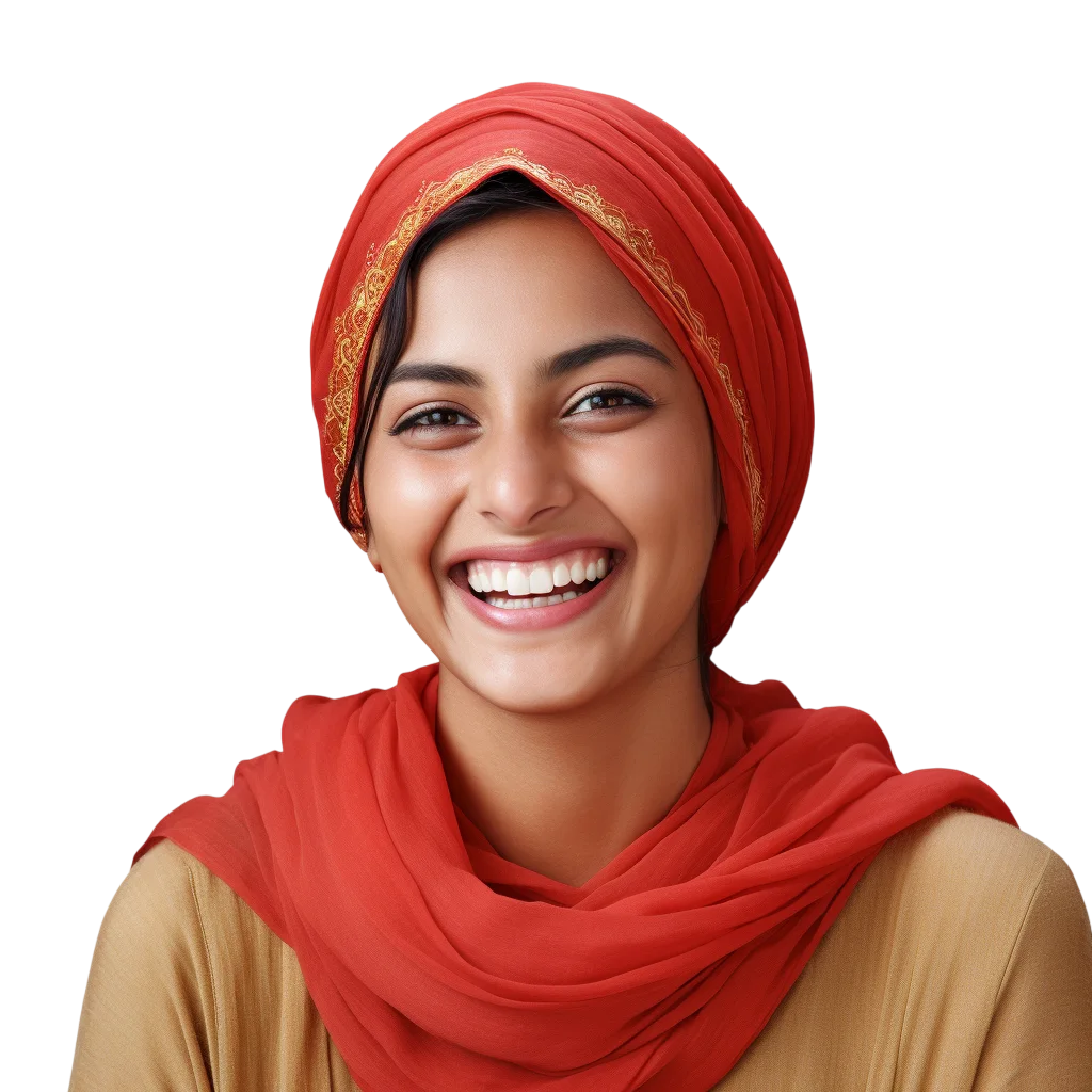 Smiling Woman in Red Hijab Portrait Free PNG