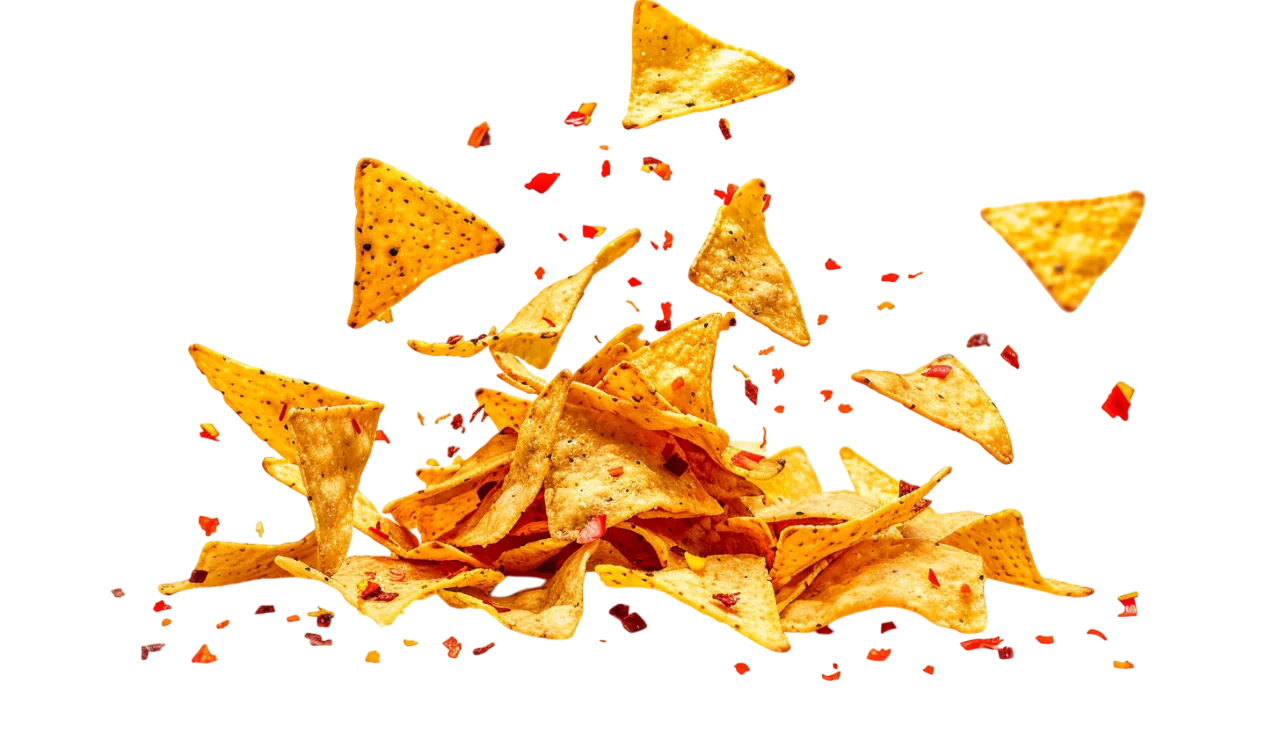 Flying Golden Tortilla Chips with Pepper Pieces Free PNG